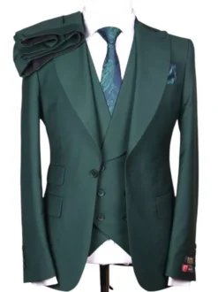 Alberto Nardoni Solid hunter Green 100% Wool 1 Button 3 Piece Regular Fit Suit