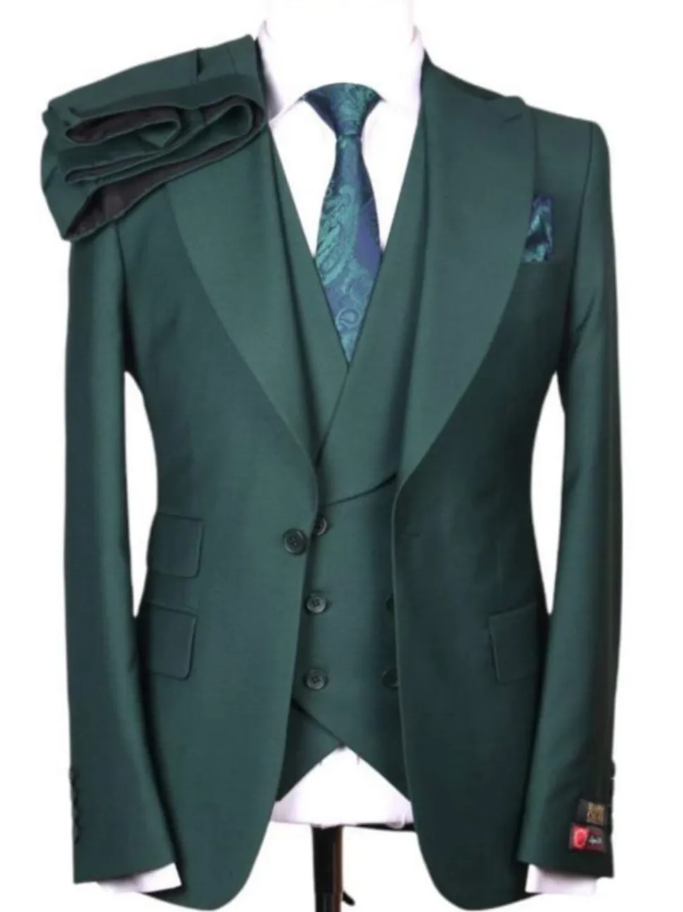 Alberto Nardoni Solid hunter Green 100% Wool 1 Button 3 Piece Regular Fit Suit
