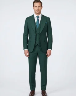 Alberto Nardoni Solid hunter Green 100% Wool 1 Button 3 Piece Regular Fit Suit