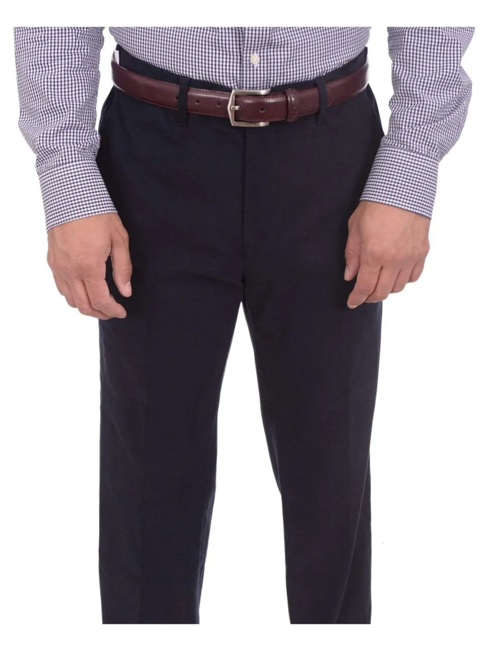 Aldo Valentini Slim Fit Solid Navy Flat Front Khakis Casual Pants Made In Italy