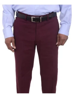 Aldo Valentini Slim Fit Solid Burgundy Stretch Cotton Casual Pants Made In Italy