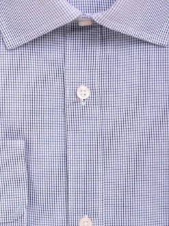 Alfa Perry Men's Extra-Slim Fit Blue Mini Check Spread Collar Cotton Dress Shirt