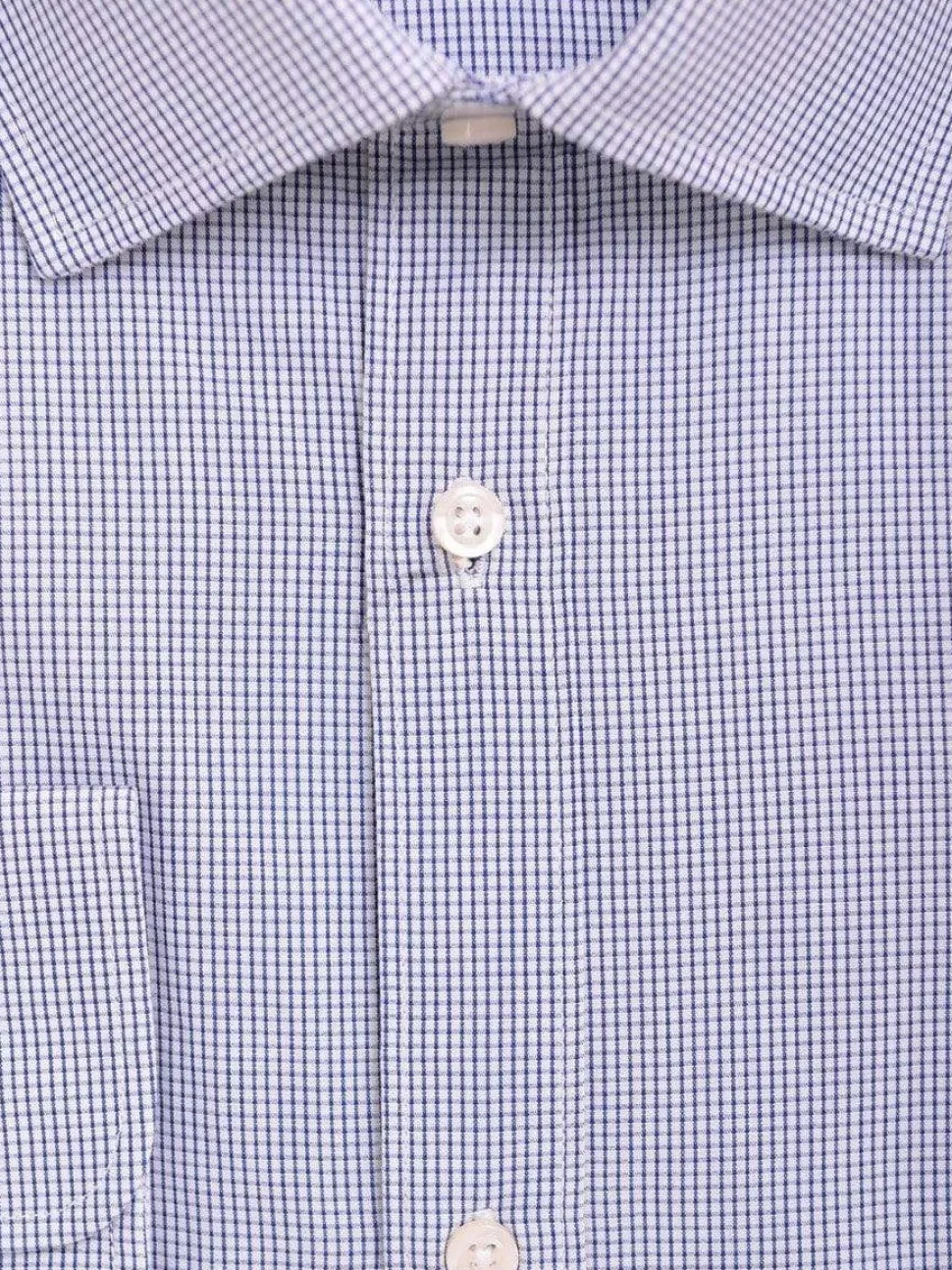 Alfa Perry Men's Extra-Slim Fit Blue Mini Check Spread Collar Cotton Dress Shirt