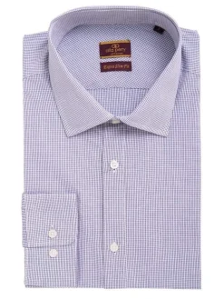 Alfa Perry Men's Extra-Slim Fit Blue Mini Check Spread Collar Cotton Dress Shirt
