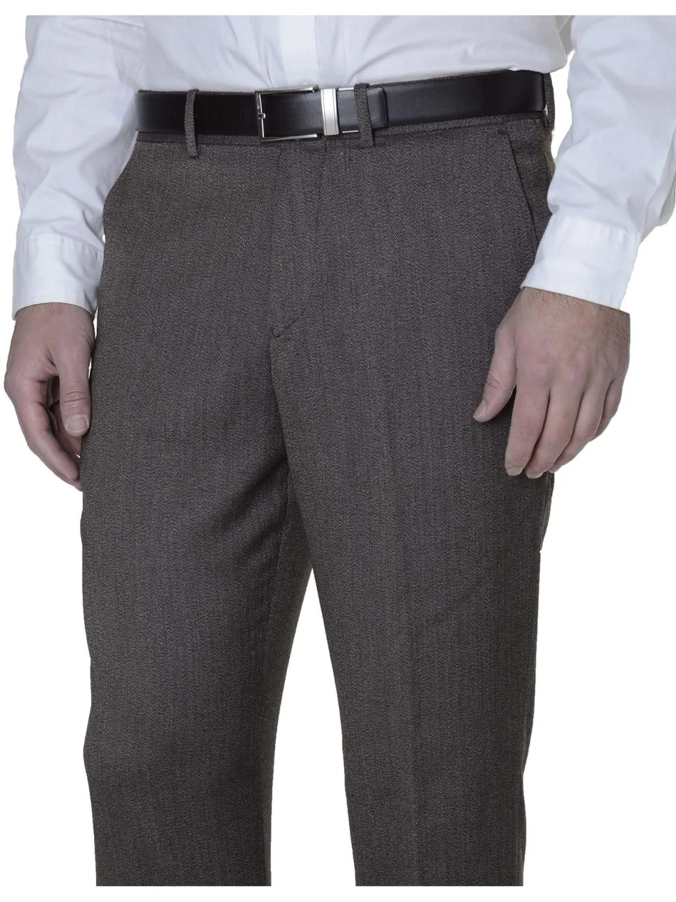 American Rag Mens Slim Fit Brown Herringbone Machine Washable Dress Pants