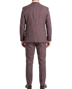 Amonce By Romaster Burgundy Wool Blend Slim Fit Notch Lapel 3 Button Suit