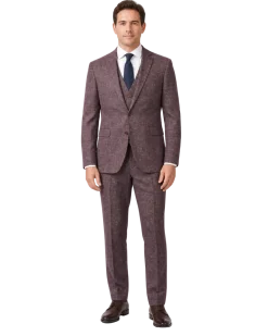 Amonce By Romaster Burgundy Wool Blend Slim Fit Notch Lapel 3 Button Suit