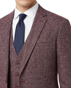 Amonce By Romaster Burgundy Wool Blend Slim Fit Notch Lapel 3 Button Suit