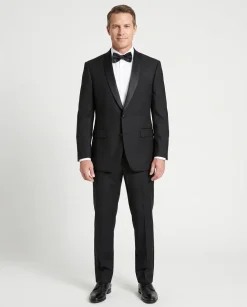 Angelo Rossi Mens Solid Black Satin Shawl Lapel Classic Fit 2-Button Tuxedo - 46S