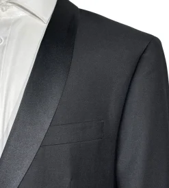 Angelo Rossi Mens Solid Black Satin Shawl Lapel Classic Fit 2-Button Tuxedo - 44S