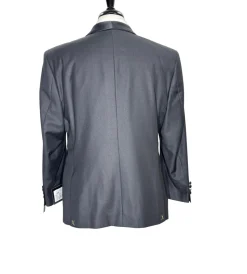 Angelo Rossi Mens Solid Black Satin Shawl Lapel Classic Fit 2-Button Tuxedo - 44S