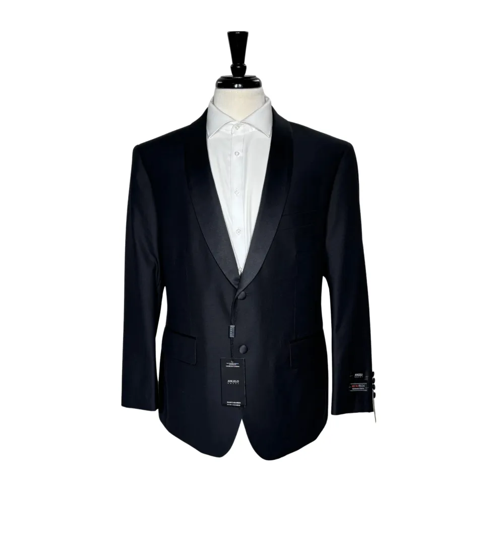 Angelo Rossi Mens Solid Black Satin Shawl Lapel Classic Fit 2-Button Tuxedo - 38R