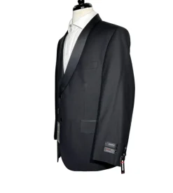 Angelo Rossi Mens Solid Black Satin Shawl Lapel Classic Fit 2-Button Tuxedo - 38R