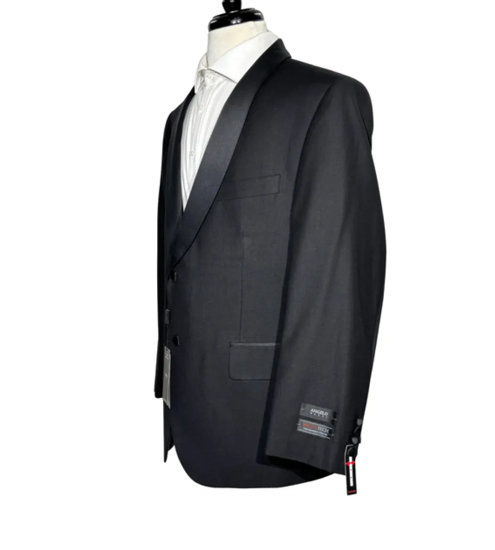 Angelo Rossi Mens Solid Black Satin Shawl Lapel Classic Fit 2-Button Tuxedo - 38R