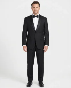 Angelo Rossi Mens Solid Black Satin Shawl Lapel Classic Fit 2-Button Tuxedo - 38R