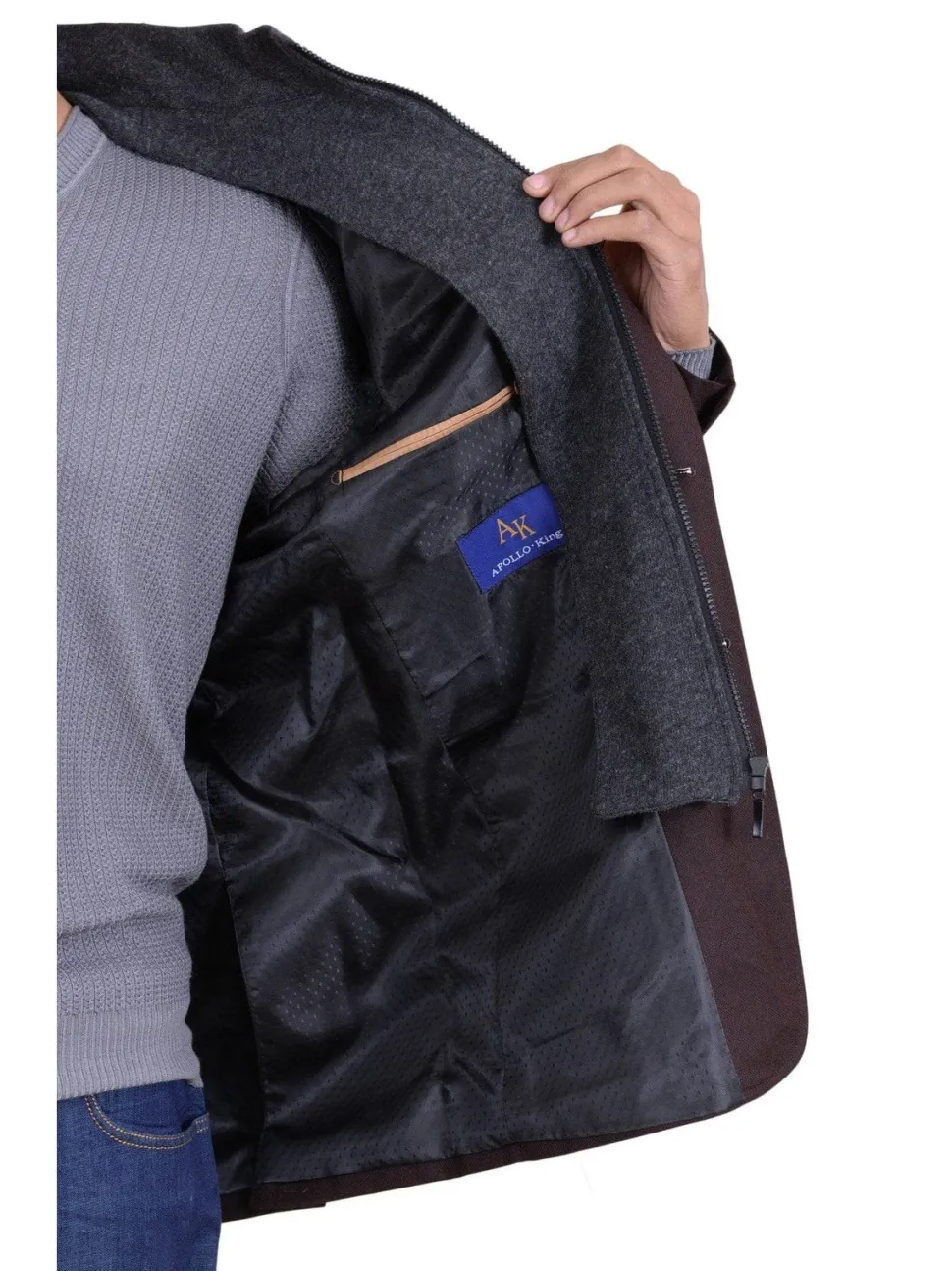 Apollo King Brown Textured Wool Blazer Sportcoat With Removable Mock Liner