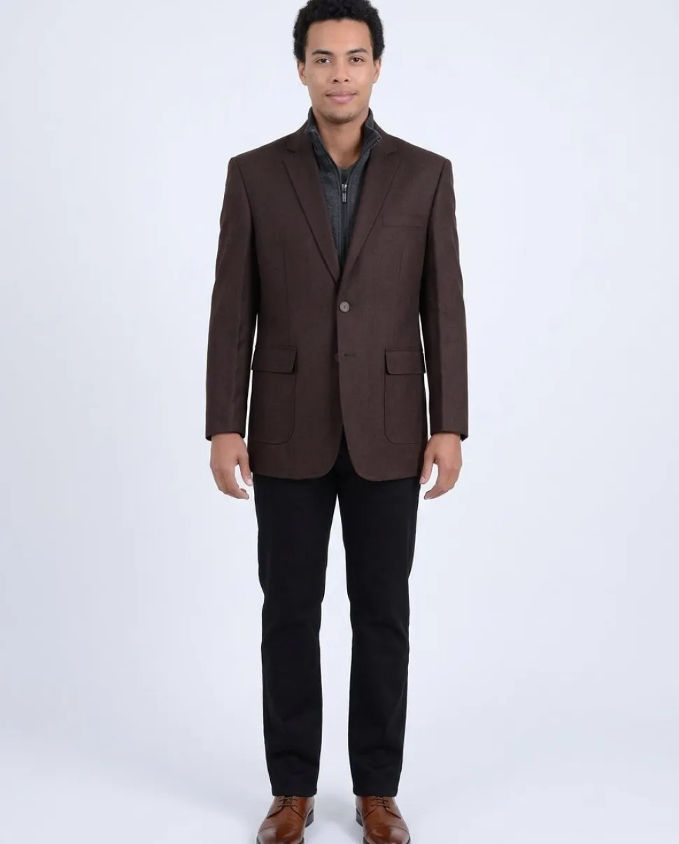 Apollo King Brown Textured Wool Blazer Sportcoat With Removable Mock Liner