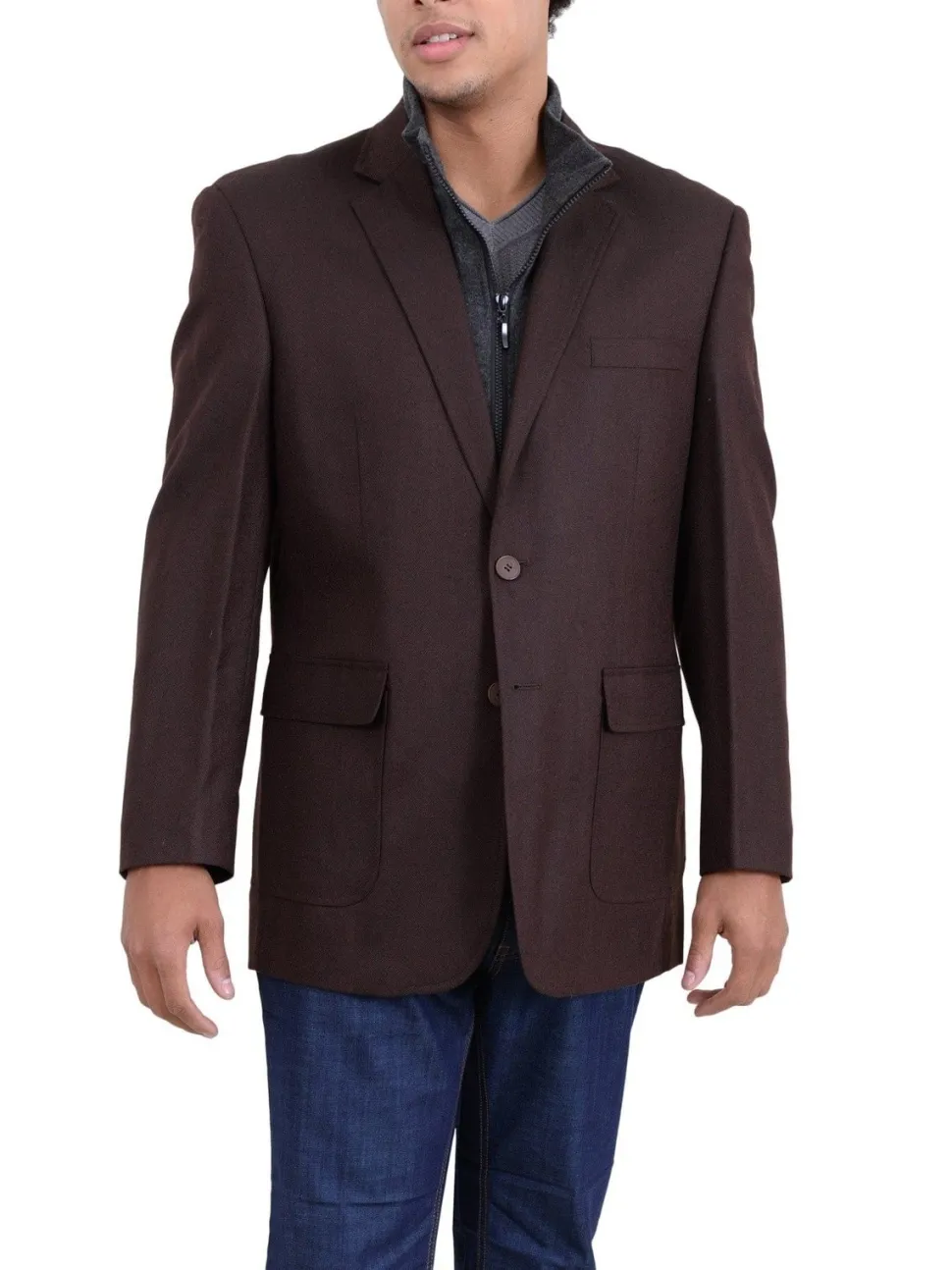 Apollo King Brown Textured Wool Blazer Sportcoat With Removable Mock Liner