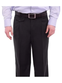 Apollo King Classic Fit Solid Charcoal Single Pleated Wide Leg Wool Dress Pants