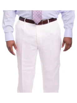Apollo King Classic Fit Solid White Single Pleated Linen Dress Pants