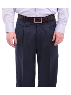 Apollo King Classic Fit Wide Leg Solid Blue-green Pleated Wool Dress Pants