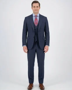 Apollo King Mens Blue Check Regular Fit 100% Wool 3 Piece Suit With Peak Lapels