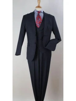 Apollo King Mens Blue Check Regular Fit 100% Wool 3 Piece Suit With Peak Lapels