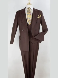 Apollo King Mens Brown Classic Fit 100% Wool Double Breasted 3 Piece Suit