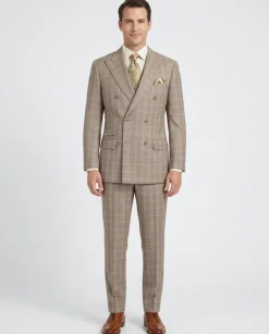 Apollo King Mens Brown Plaid Classic Fit 100% Wool Double Breasted 3 Piece Suit