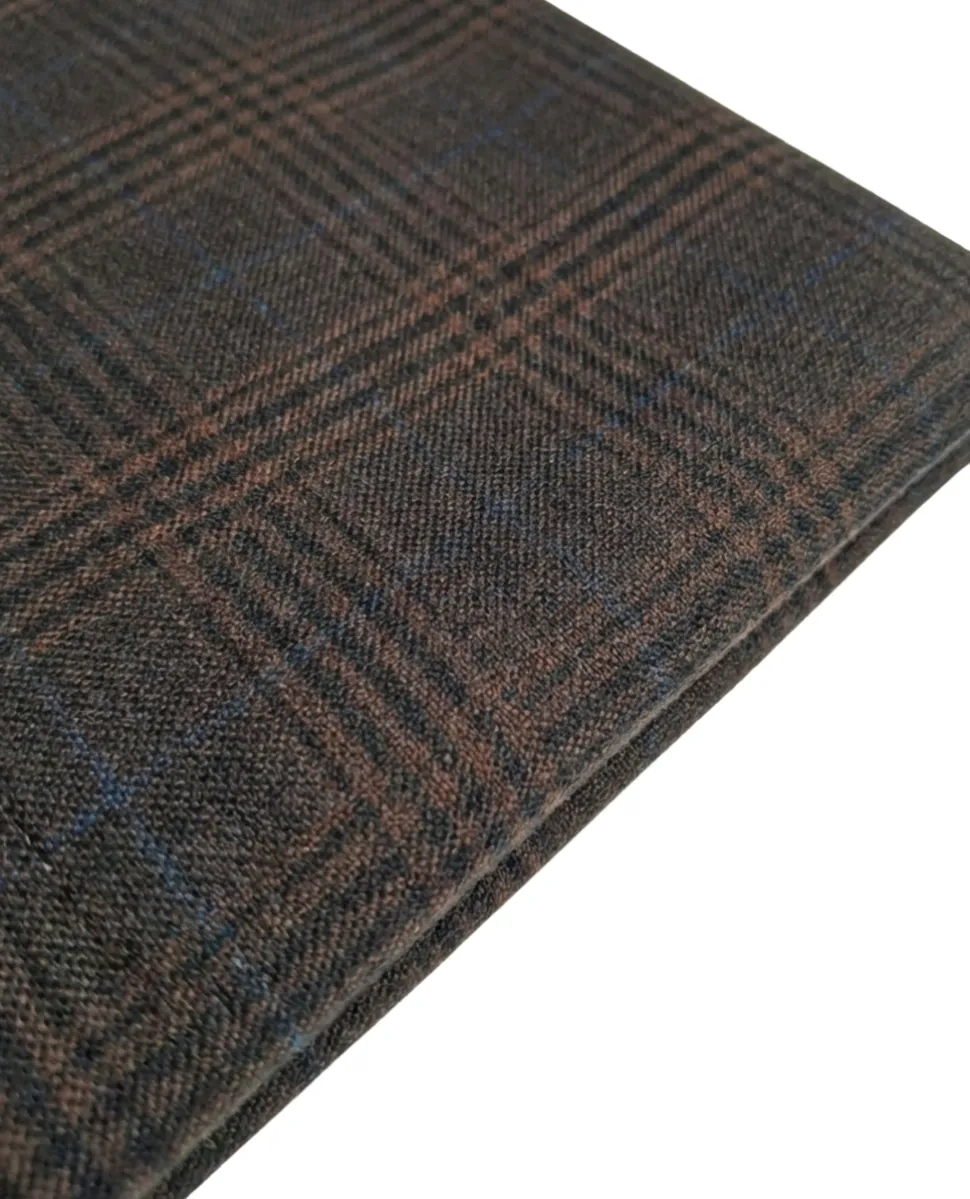 Apollo King Mens Brown Windowpane Classic Fit Peak Lapel Wool 3 Piece Suit