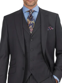 Apollo King Mens Charcoal Striped Peak Lapel Classic Fit 3-Piece Wool Suit