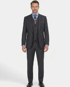 Apollo King Mens Charcoal Striped Peak Lapel Classic Fit 3-Piece Wool Suit