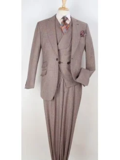 Apollo King Mens Classic Fit Purple Plaid 100% Wool 3 Piece Suit