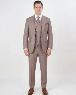 Apollo King Mens Classic Fit Purple Plaid 100% Wool 3 Piece Suit