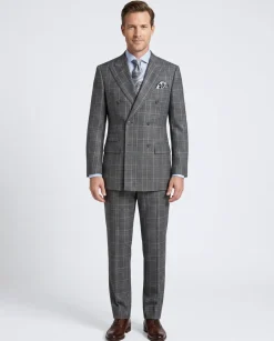 Apollo King Mens Gray Plaid Classic Fit 100% Wool Double Breasted 3 Piece Suit