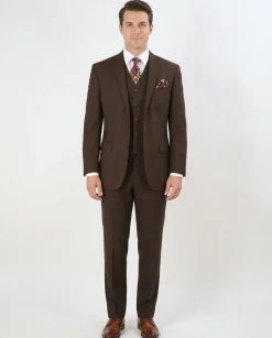 Apollo King Mens Solid Brown Classic Fit 3 Piece 100% Wool Suit