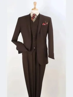 Apollo King Mens Solid Brown Classic Fit 3 Piece 100% Wool Suit