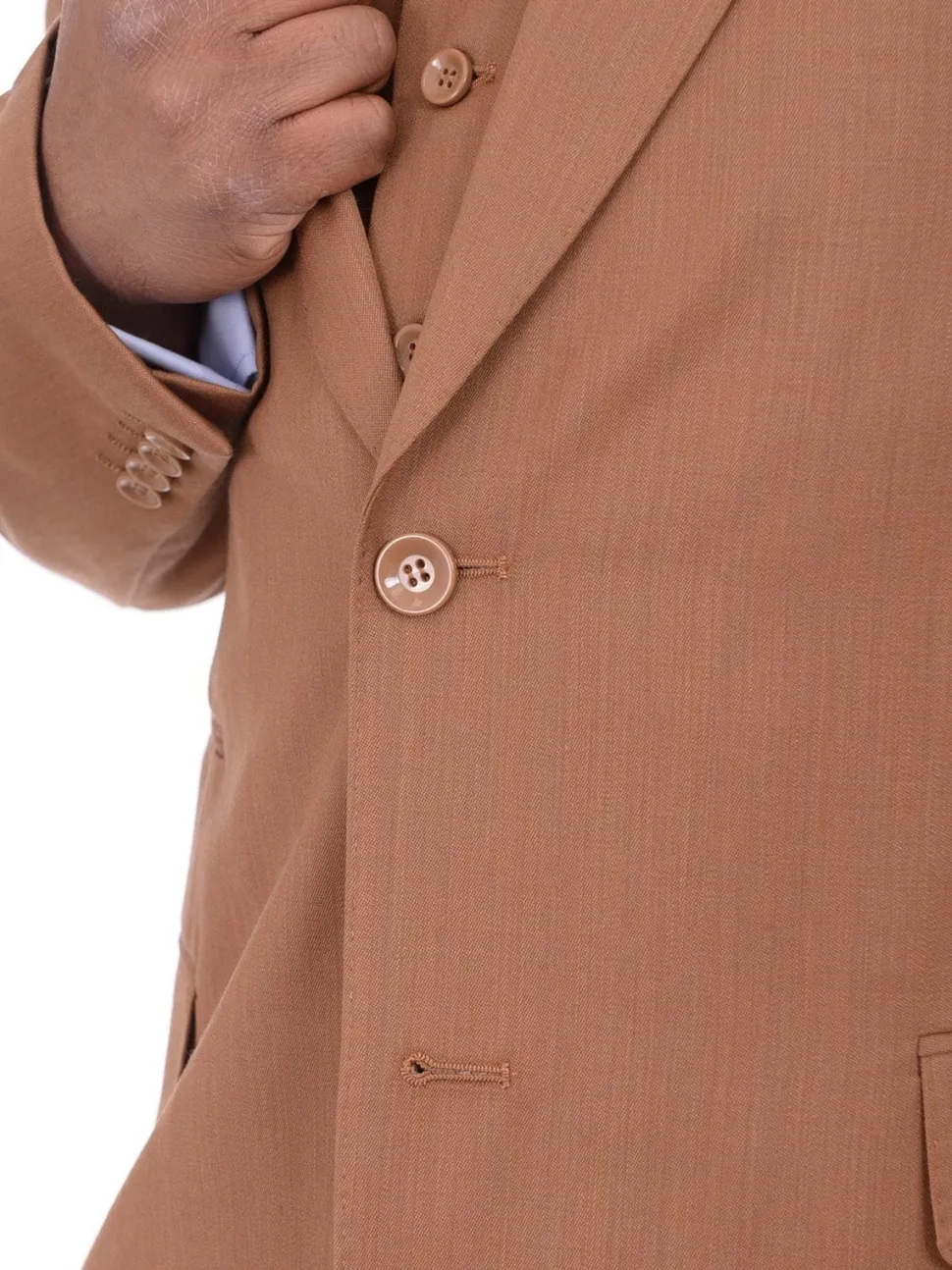 Apollo King Mens Solid Brown Three Piece Wool Suit With Peak Lapel