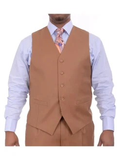 Apollo King Mens Solid Brown Three Piece Wool Suit With Peak Lapel