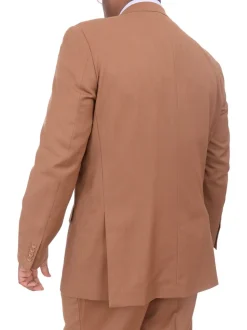 Apollo King Mens Solid Brown Three Piece Wool Suit With Peak Lapel