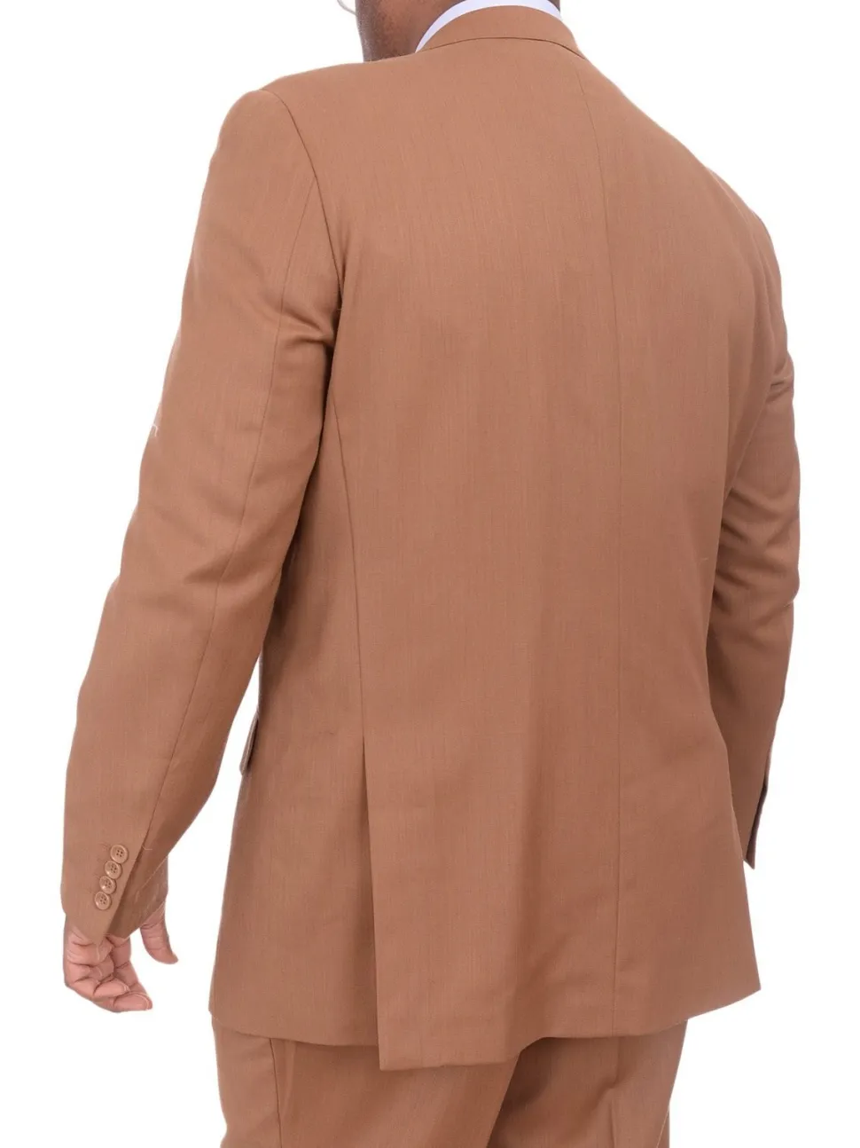 Apollo King Mens Solid Brown Three Piece Wool Suit With Peak Lapel