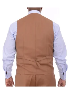Apollo King Mens Solid Brown Three Piece Wool Suit With Peak Lapel