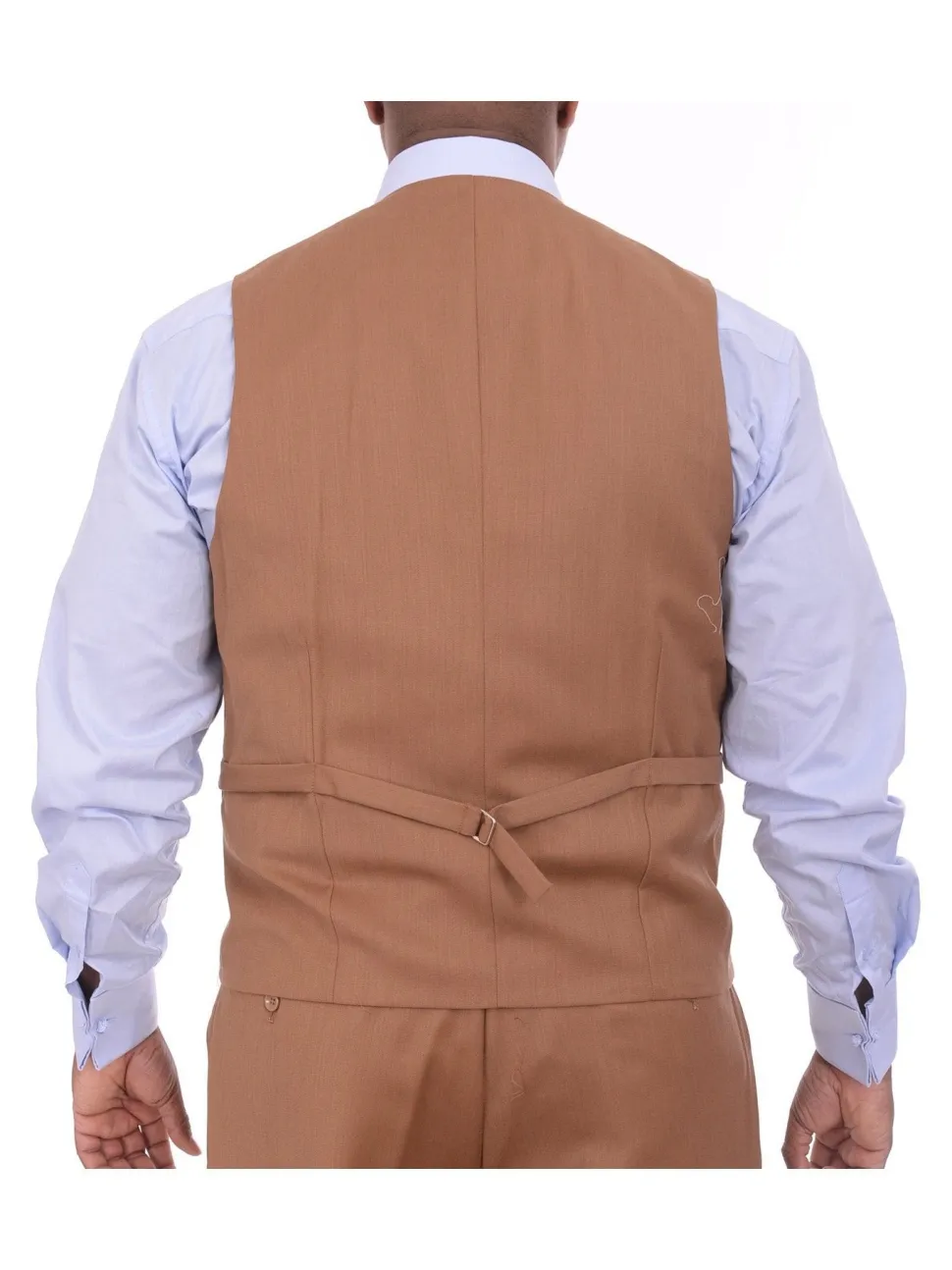 Apollo King Mens Solid Brown Three Piece Wool Suit With Peak Lapel