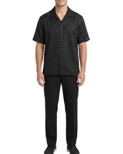Apollo King Royal Diamond Black Tonal Jacquard Regular Fit Walking Suit