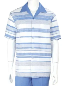 Apollo King Royal Diamond Blue and White Striped Classic Fit Walking Suit