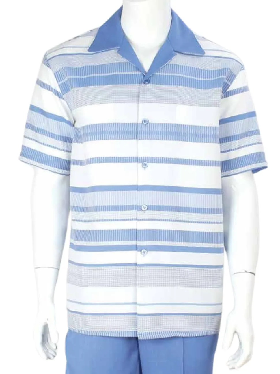 Apollo King Royal Diamond Blue and White Striped Classic Fit Walking Suit