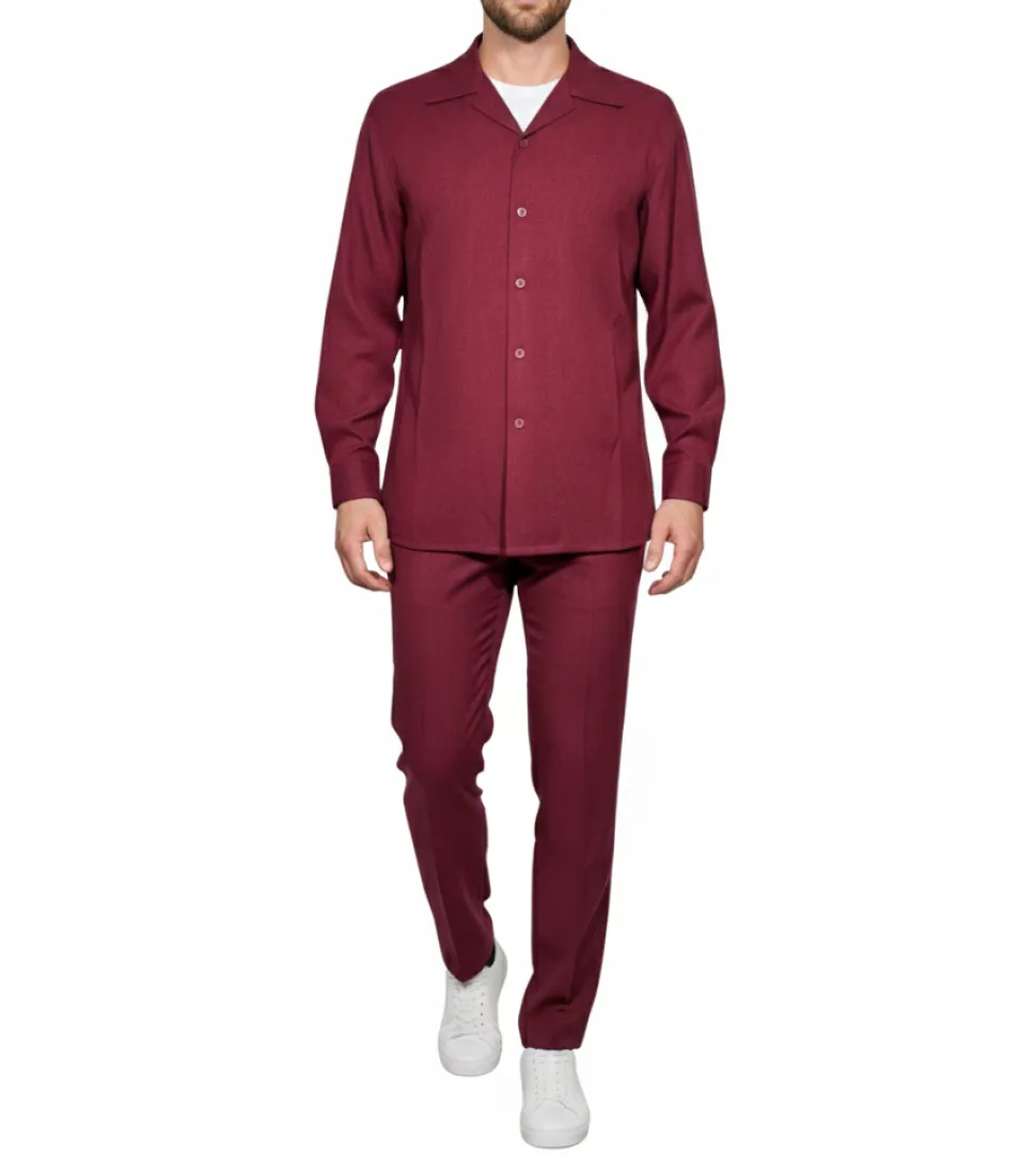 Apollo King Royal Diamond Burgundy Textured Classic Fit 2 Piece Walking Suit