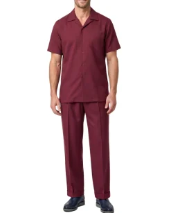 Apollo King Royal Diamond Burgundy Regular Fit Cuban Collar Walking Suit
