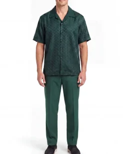 Apollo King Royal Diamond Hunter Green Tonal Jacquard Regular Fit Walking Suit