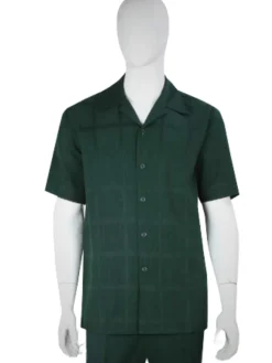 Apollo King Royal Diamond Men’s Green Tonal Windowpane Short Sleeve Walking Suit